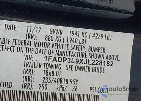 2018 Ford Focus St z USA, uszkodzony, nr VIN 1FADP3L9XJL228182